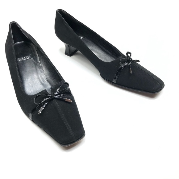 Stuart Weitzman Square Toe Bow Topped Kitten Heel Size 7.5 - Picture 2 of 9